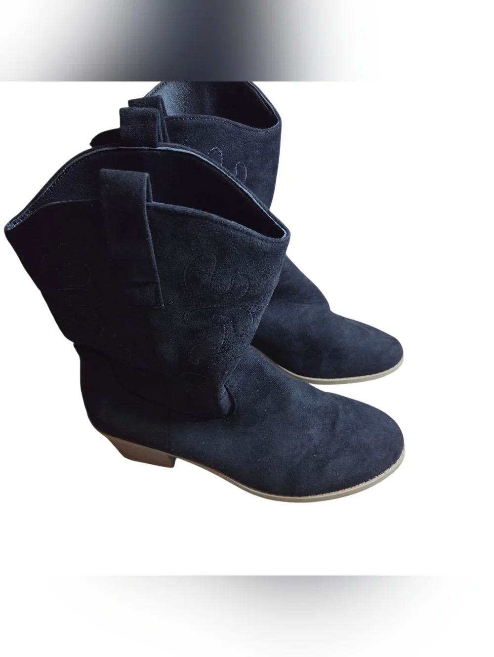 Women's Black Suede Western Ankle Boots